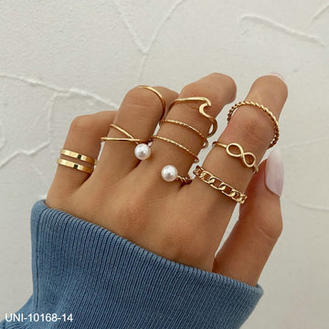 Pearl & Glam Gold - Ring Set Of 10