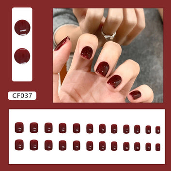 Maroon - Press On Nail Set Of 24 - Free 24 Pcs Sticker Sheet Included