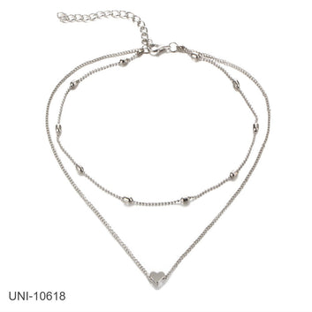 Silver Plated Heart Double Layered - Necklace