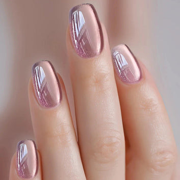 Shiny Rose Pink - Press On Nail Set Of 24 - Free 24 Pcs Sticker Sheet Included