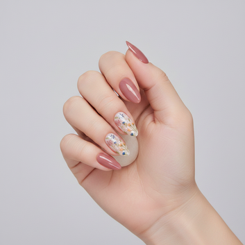 Florals & Primrose Pink - Press On Nail Set Of 24 - Free 24 Pcs Sticker Sheet Included