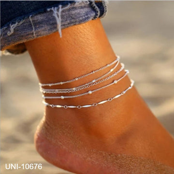 Classy Silver Layer - Anklet Set of 5