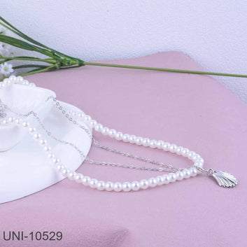 Beaded Pearl & Sea Shell Silver - Necklace
