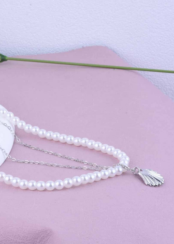 Beaded Pearl & Sea Shell Silver - Necklace