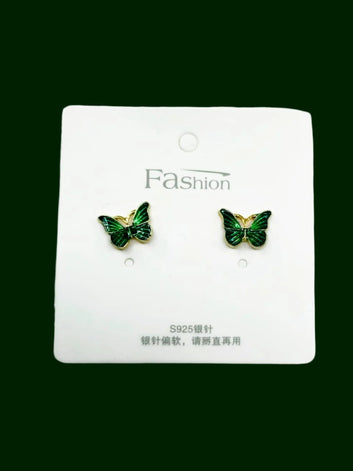 Green & Black Butterfly Gold - Earring
