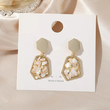 Beige Natural Stones Gold - Earring