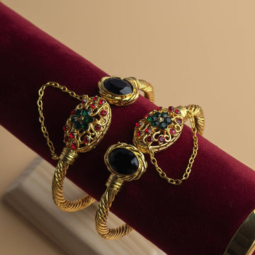 Black & Red Diamonds Gold - Bangle Set Of 2