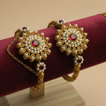 Luxury Diamonds Flower Gold - Bangle Set Of 2 Style 8