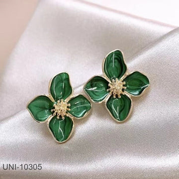 Green Shiny Flower - Earring