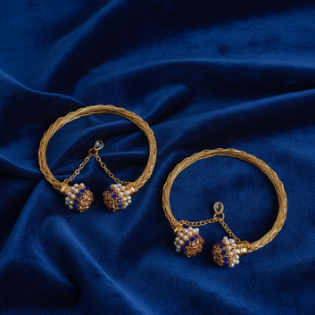 Luxury Pearl & Navy Blue Diamond Gold - Bangle Set Of 2