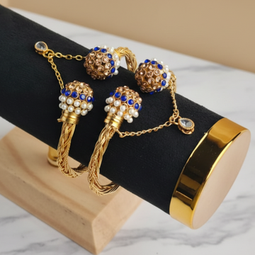 Luxury Pearl & Navy Blue Diamond Gold - Bangle Set Of 2