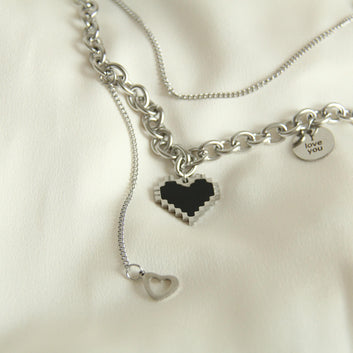 Black Heart Double Layer Chain - Necklace